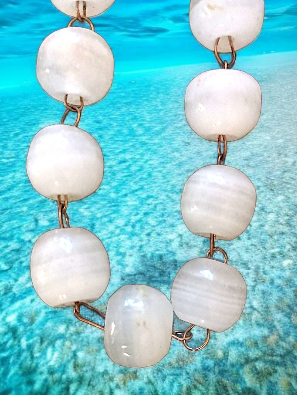 Natural White Agate Beaded Necklace Strand Polished Round Gemstone Semi Precious